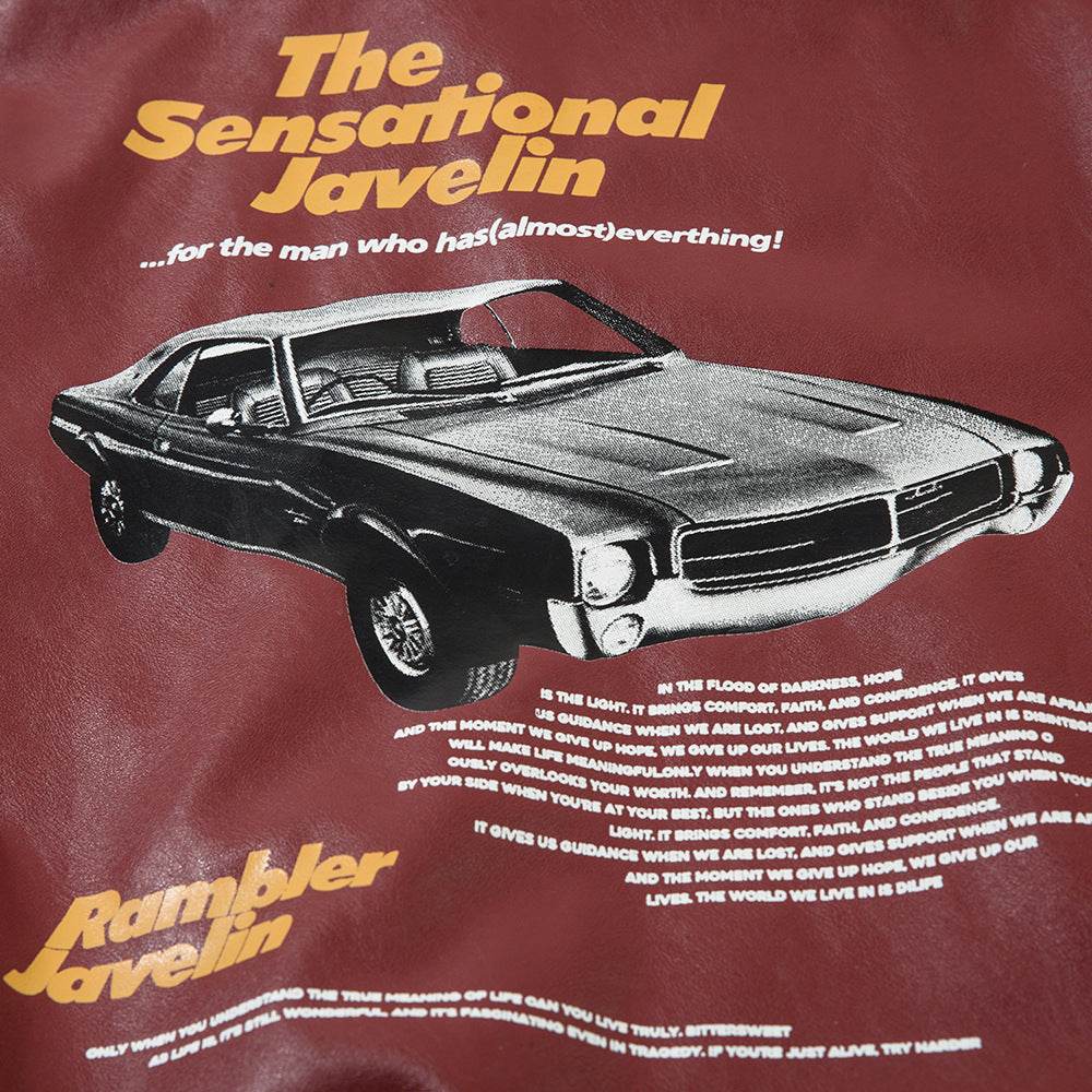 Retro Car Printing Loose Lapels Leather Coat For Both Men And Women MuddyStock