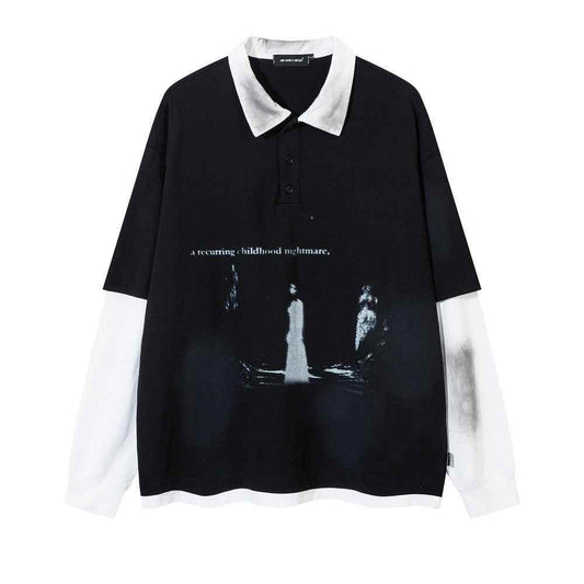 Stitching Long Sleeve Fake Two-piece T-shirts For Men And Women MuddyStock
