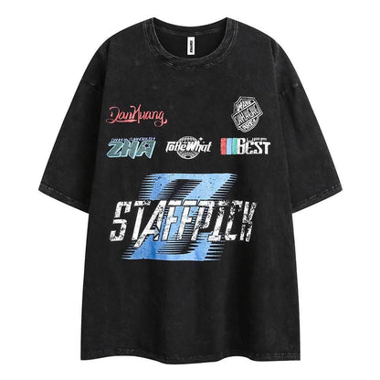American Letter Locomotive Style Short Sleeve Women Black MuddyStock