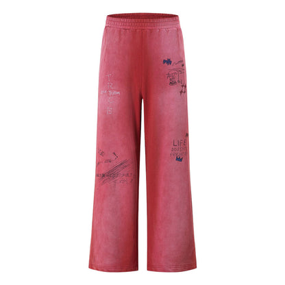 Wide Leg Elastic Drawstring Sweatpants For Men And Women Red