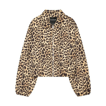 Womens Retro Lapel Zipper Short Jacket Top Leopard Print All Products