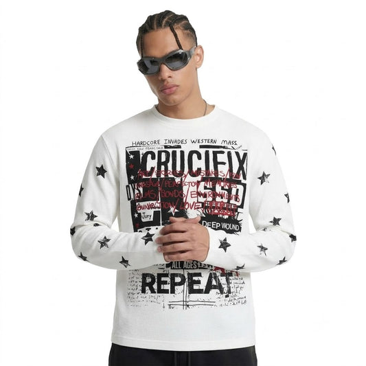 Star printed waffle long sleeved T-shirt for men | MuddyStock Originals