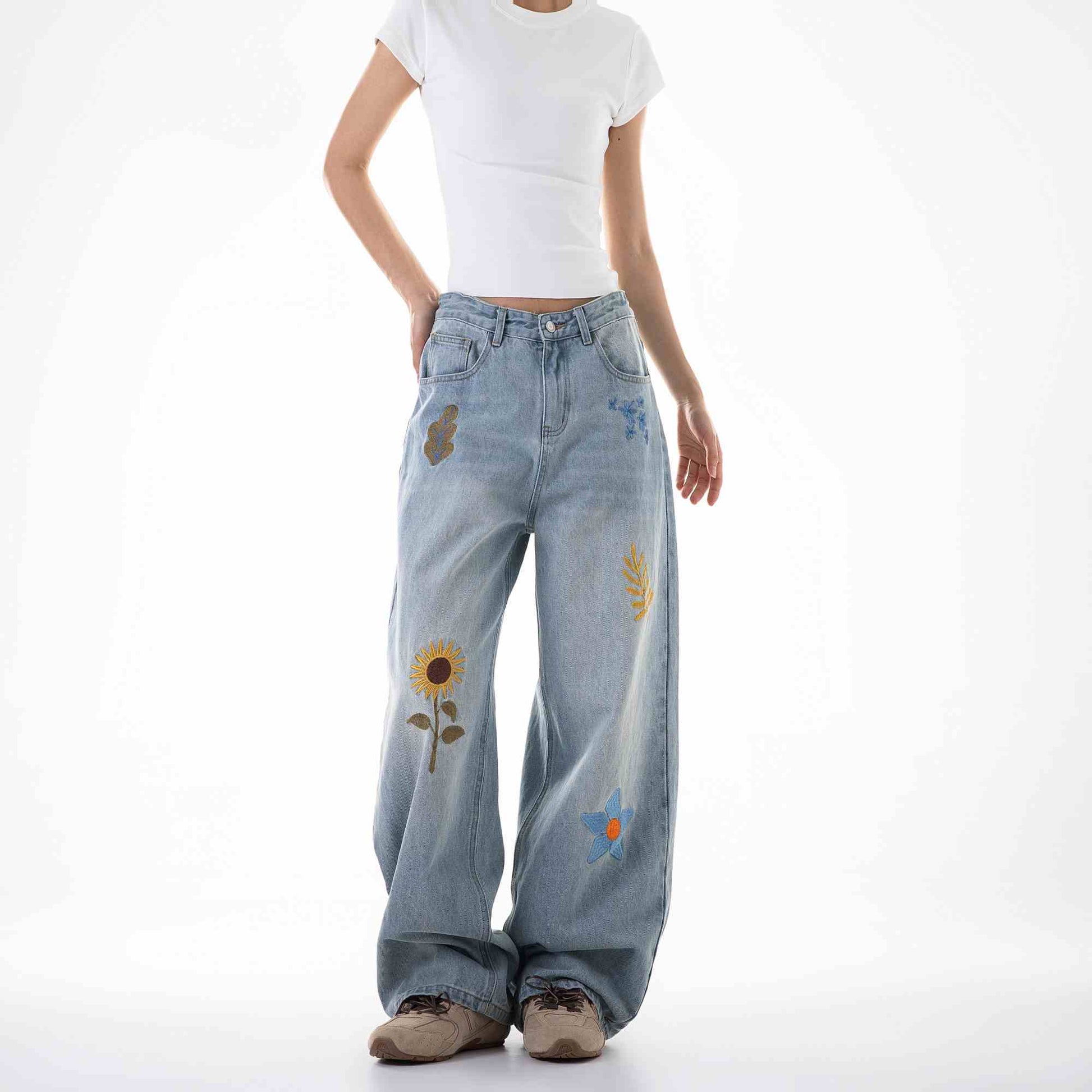 Casual Loose Wide-leg Pants For Women Light Blue MuddyStock