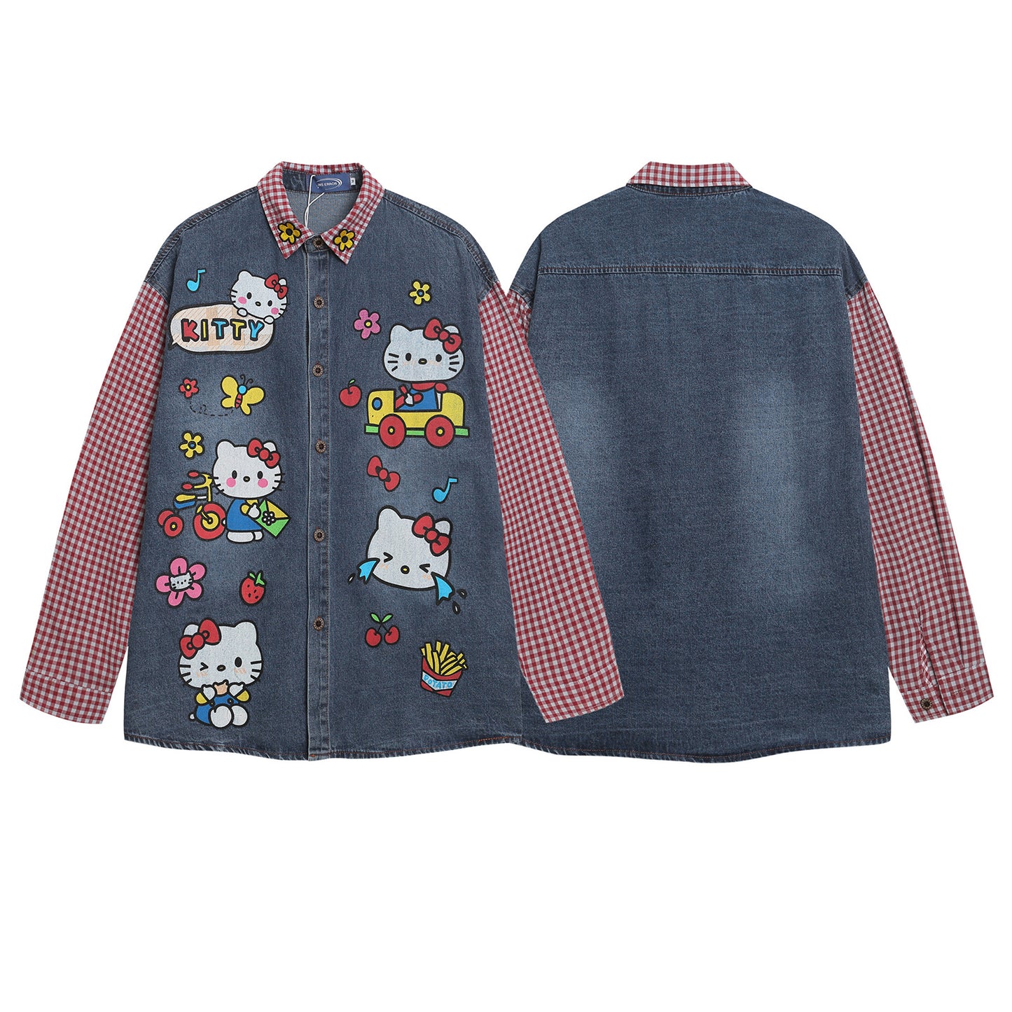 Fun Cartoon Printed Plaid Long Sleeve Shirt For Women | MuddyStock Originals eprolo