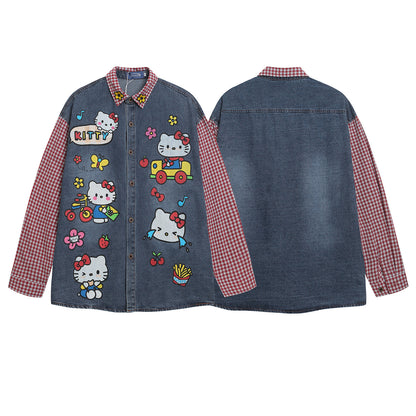 Fun Cartoon Printed Plaid Long Sleeve Shirt For Women | MuddyStock Originals eprolo