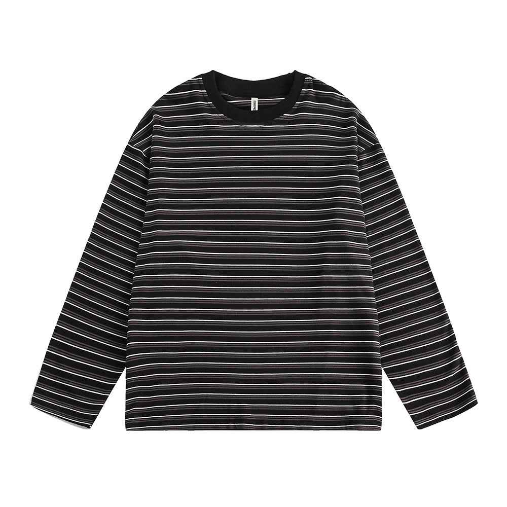 Striped round neck long sleeved T-shirt for women | MuddyStock Originals Black