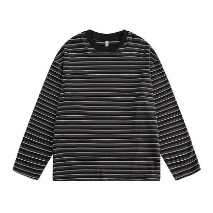 Striped round neck long sleeved T-shirt for women | MuddyStock Originals Black