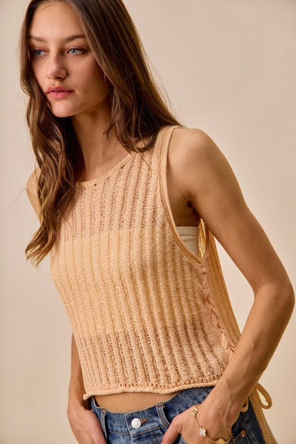 Low Gauge Pointelle Lightweight Sweater Tank Top