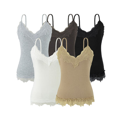 Reversible Wool Blend Camisole with Scalloped Lace Trim Soft Spring Innerwear Top
