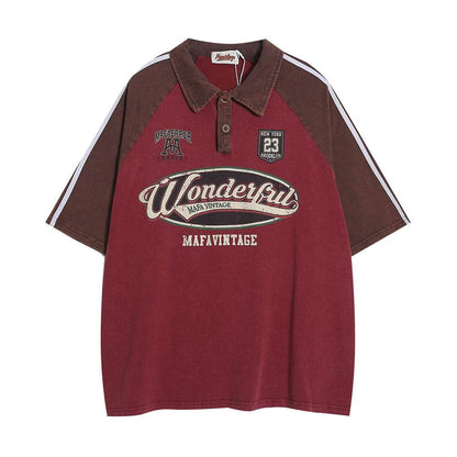 Retro Short Sleeve Loose Polo Shirt Men's Letters MuddyStock