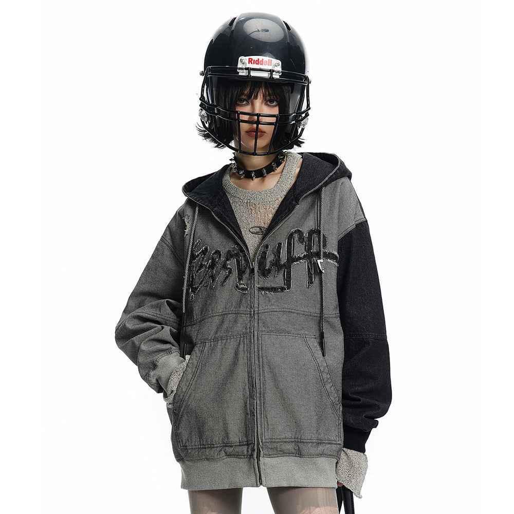 Irregular Stitching Hooded Denim Jacket For Women MuddyStock