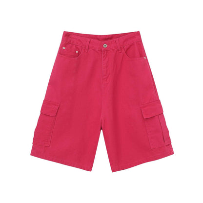 Straight Wide-leg Denim Shorts For Men And Women Rose Red MuddyStock