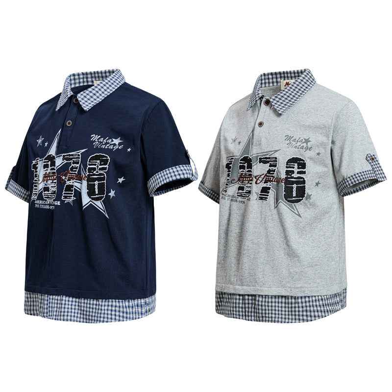 Star letter printed short sleeved polo t-shirt for men | MuddyStock Originals