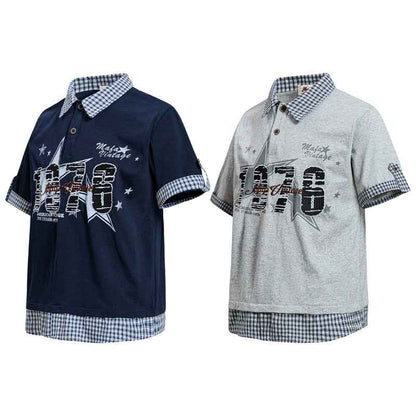 Star letter printed short sleeved polo t-shirt for men | MuddyStock Originals