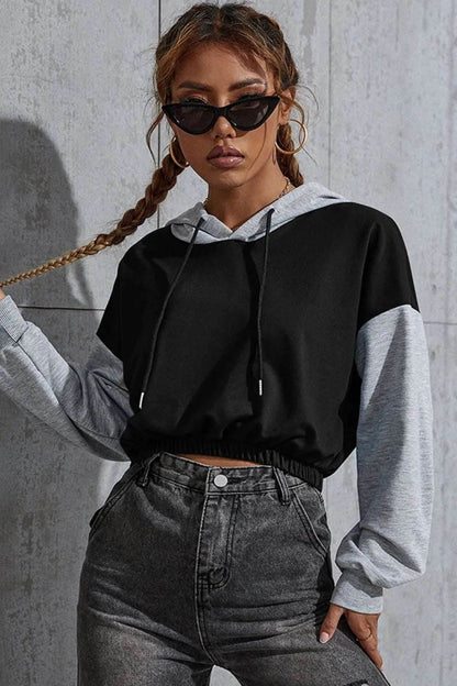 Contrast Long Sleeve Cropped Hoodie | MuddyStock Originals Black MuddyStock