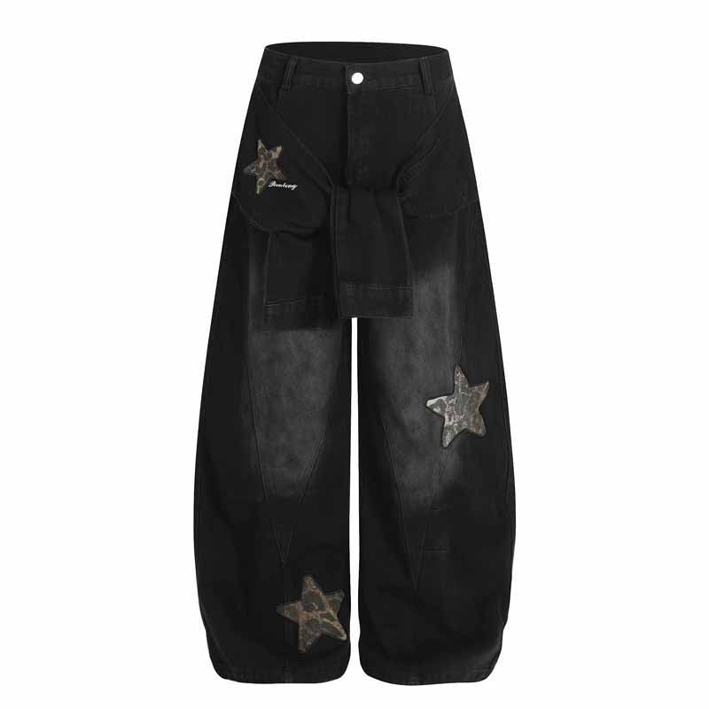 Hip Hop Leopard Print Star Knife Cut Jeans For Women | MuddyStock Originals