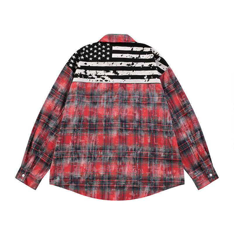 Vintage Washed Plaid Long Sleeve Lapel Casual Men's Shirt
