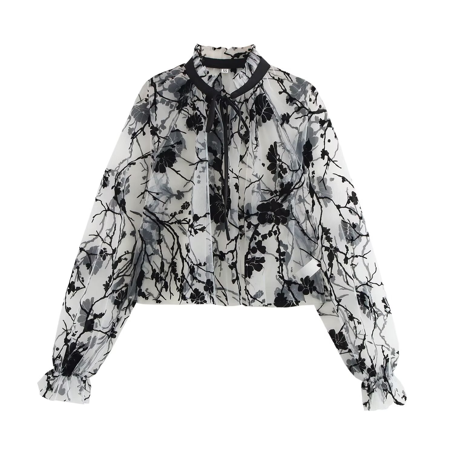 Lace collar printed long sleeved top for women | MuddyStock Originals Picture Color MuddyStock