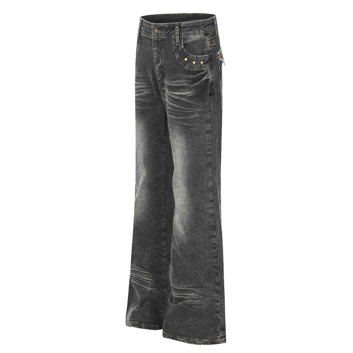 Women's High Waist Denim Flare Jeans with Leopard Patchwork | MuddyStock Originals