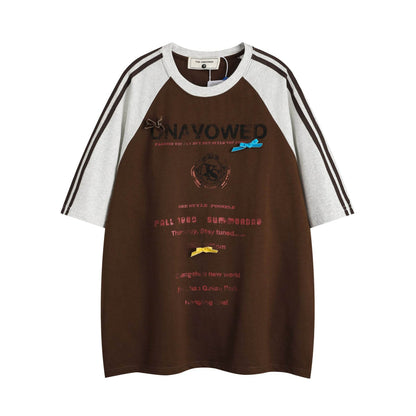 Fashion Loose Letter Short Sleeve T-shirt For Men And Women Brown MuddyStock