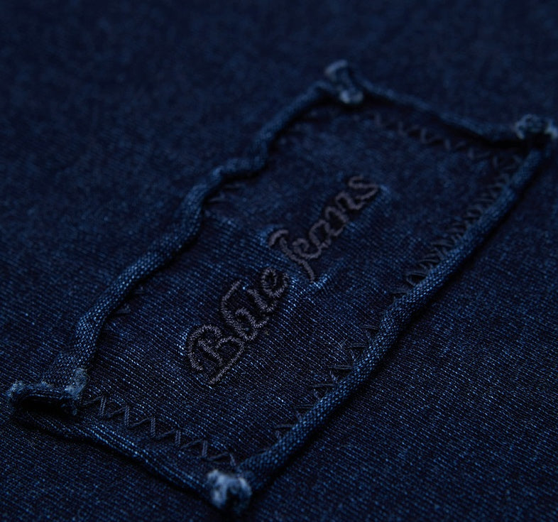 Men's Blue Dyed Knitted Denim Long Sleeve T-shirt MuddyStock null