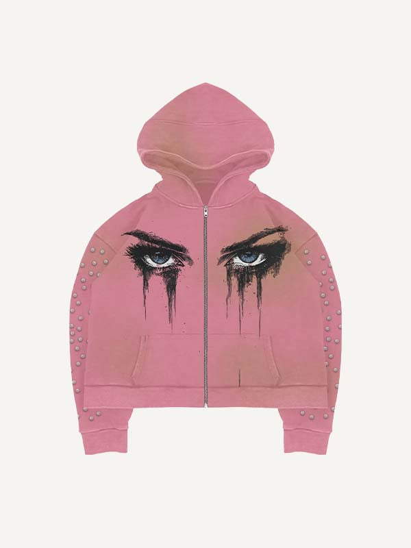 Long-sleeve Pullover Printed Zipper Hoodie For Men Pink All Products