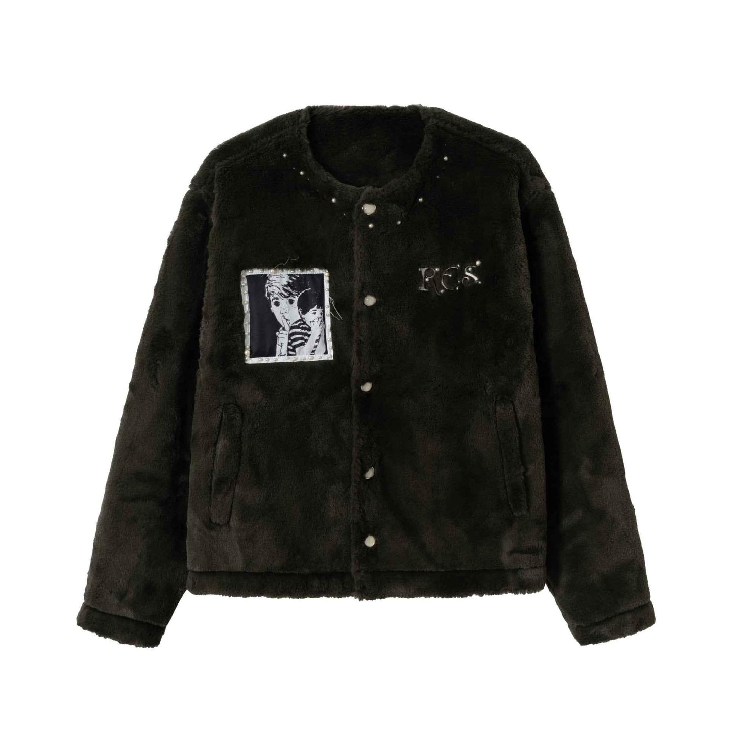 Casual Fleece Beaded Cartoon Patch Short Quilted Jacket For Women | MuddyStock Originals Green