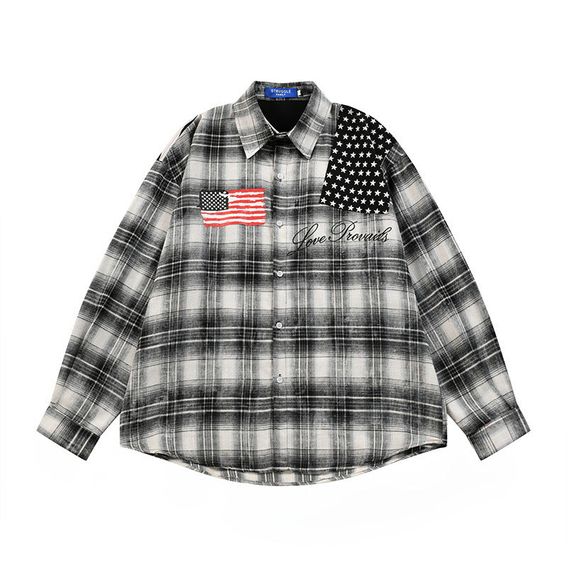 Vintage Washed Plaid Long Sleeve Lapel Casual Men's Shirt