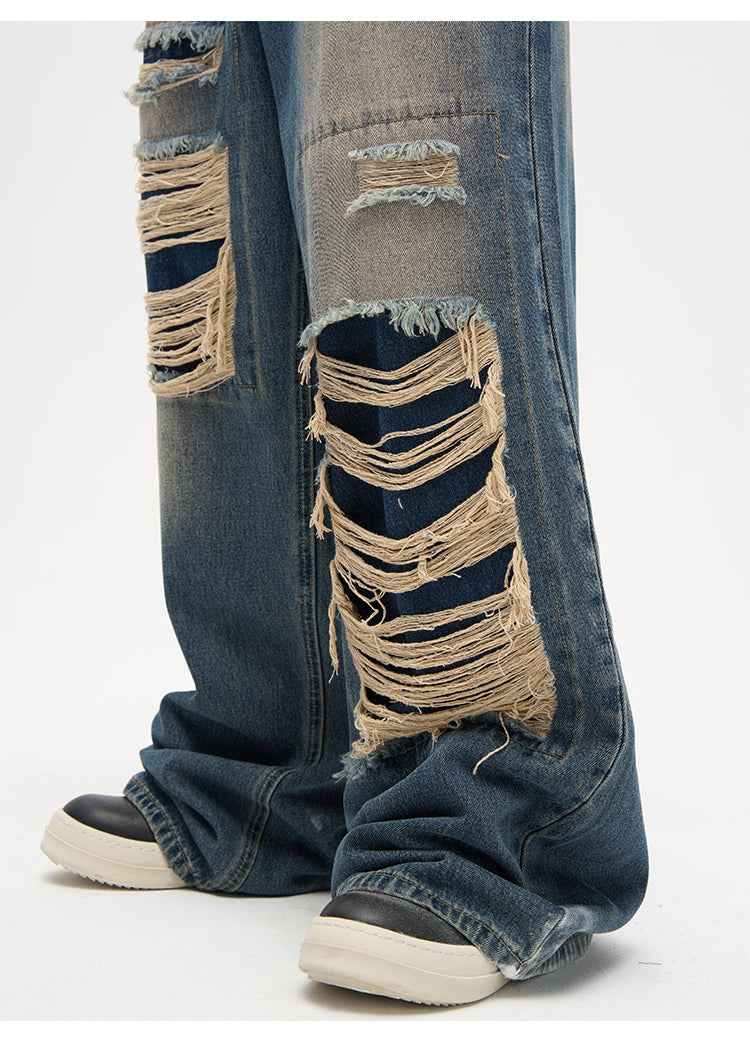 American Street Patch Ripped Design Sense Niche Jeans For Men And Women MuddyStock