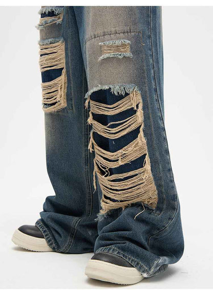 American Street Patch Ripped Design Sense Niche Jeans For Men And Women MuddyStock