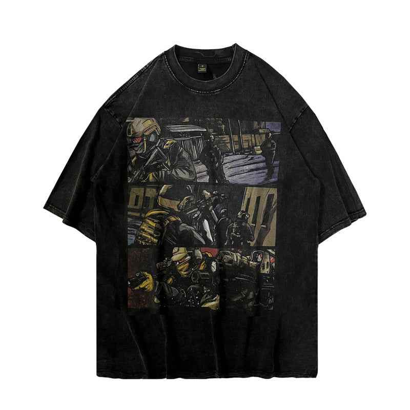 Cartoon Printed Washed And Worn Short-sleeved T-shirt For Women 330 Style null