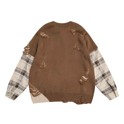Stitching Fake Two-piece Round Neck Sweater For Men null