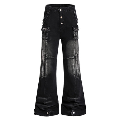 Cat whisker frayed distressed washed denim bell bottoms jeans for women | MuddyStock Originals Black