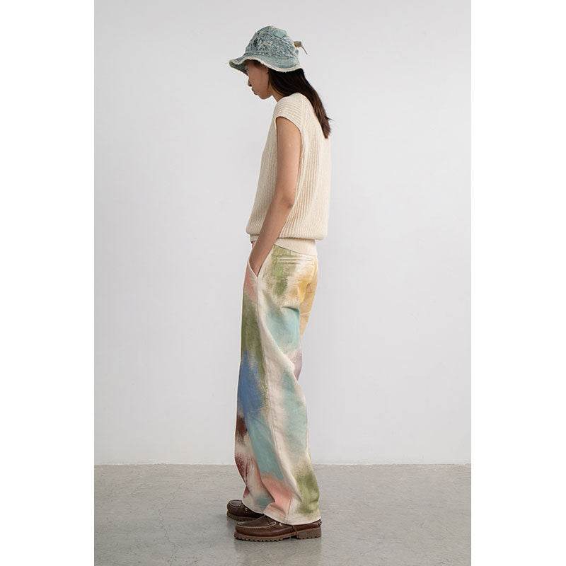 Ladies Fashion Straight Loose Hand Painted Painted Trousers MuddyStock
