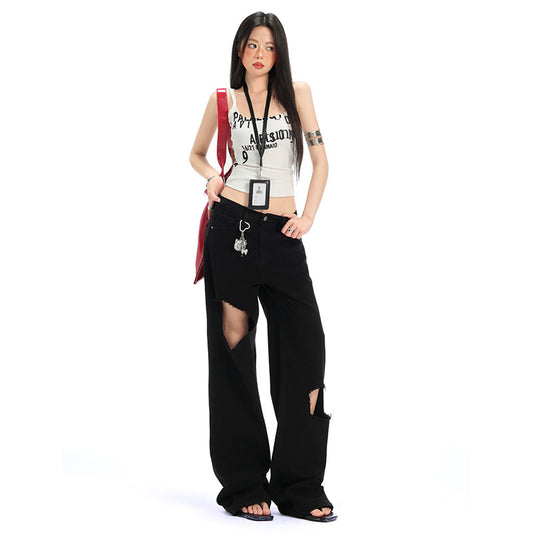 Hole Black Denim Pants For Women | MuddyStock Originals MuddyStock