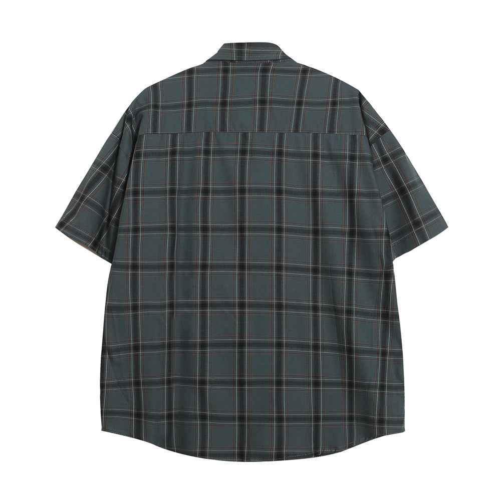 Loose Short Sleeve Plaid Shirt For Men null