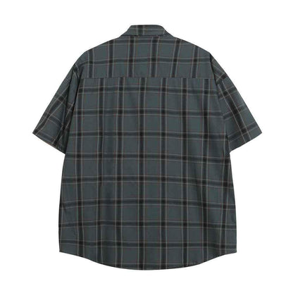 Loose Short Sleeve Plaid Shirt For Men null