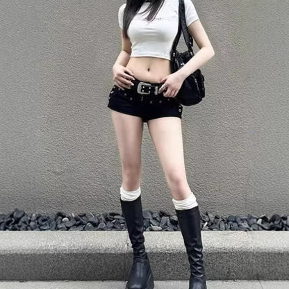 Y2K Style High-Waisted Fitted Straight-Leg Shorts For Women | MuddyStock Originals