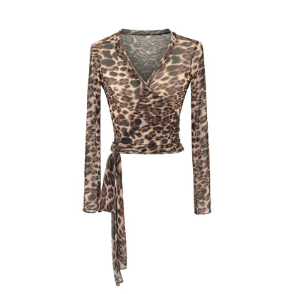 Leopard cross tie long sleeved top for women | MuddyStock Originals Leopard print MuddyStock