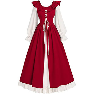 Medieval Renaissance Victorian lace up long sleeved Halloween dress for women Medieval Lace-Up Long Dress Red
