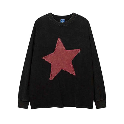 Women's Round Neck Loose Five-pointed Star Long Sleeve T-shirt null