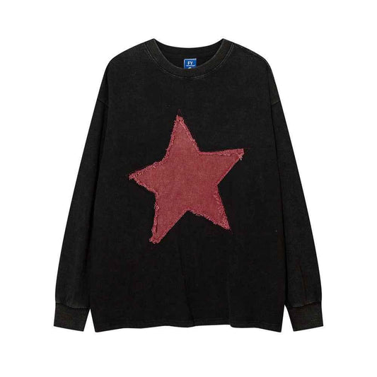 Women's Round Neck Loose Five-pointed Star Long Sleeve T-shirt null