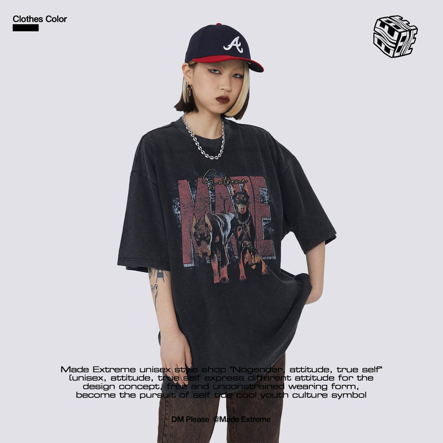 Street Letters Doberman Pinscher Washed And Worn Short Sleeve T-shirt MuddyStock