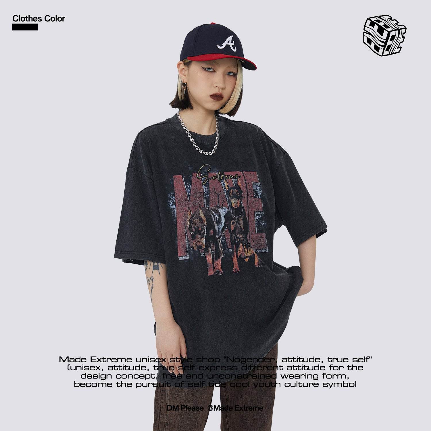 Street Letters Doberman Pinscher Washed And Worn Short Sleeve T-shirt MuddyStock