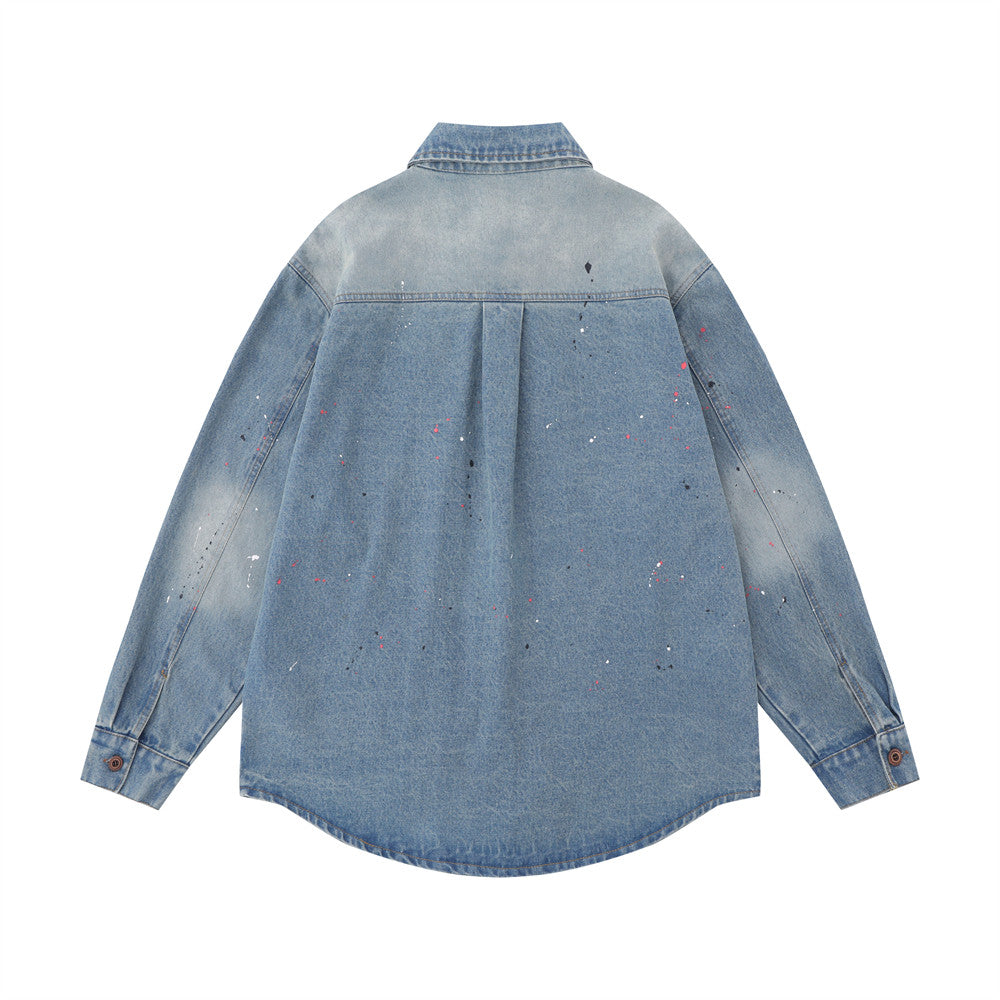Denim Long Sleeve Splash-ink Shirt For Women
