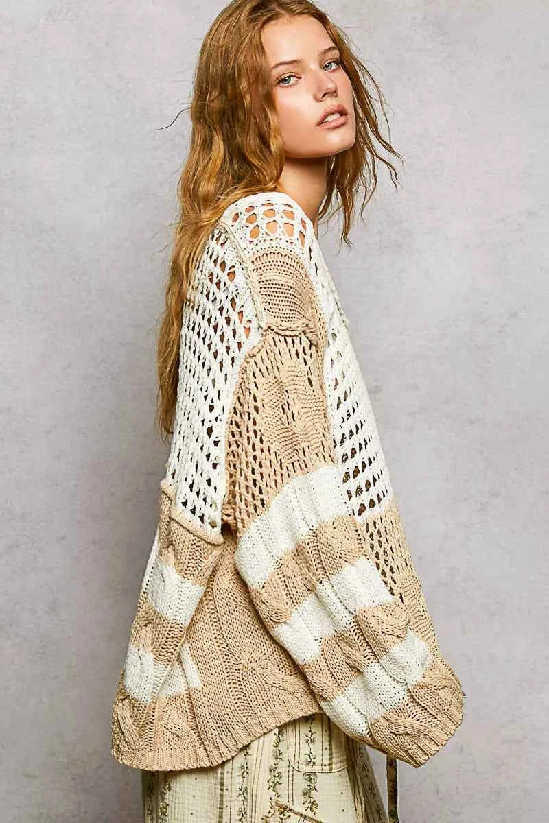 Stripe Pattern Knit Top with Twisted Weave For Women Trendsi