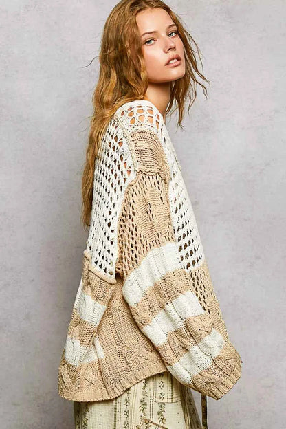 Stripe Pattern Knit Top with Twisted Weave For Women Trendsi