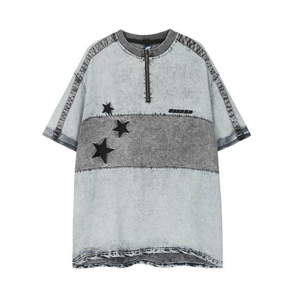 Washed Denim Short-sleeved Shirt For Men MuddyStock