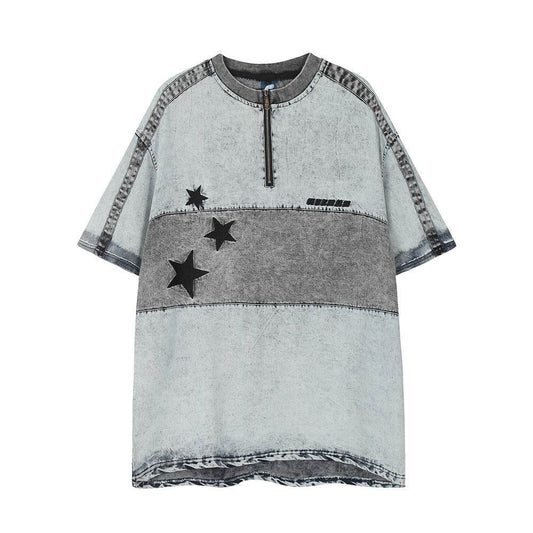Washed Denim Short-sleeved Shirt For Men MuddyStock