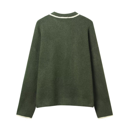 Color blocking trimmed knitted jacket